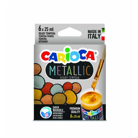 Tempera pronta superlavabile Carioca 25 ml - conf. da 6 colori assortiti metallic - 40426